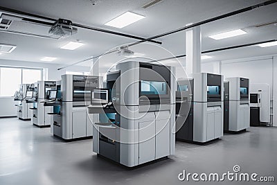 fully automated 3d printing and additive manufacturing factory, producing high-quality products in mass quantities Stock Photo