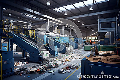 fully automated recycling facility efficiently processes and sorts of recyclables. AI Generated Stock Photo