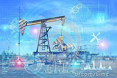 Fully automatic control of oil production using artificial intelligence with the output of MTBF and well productivity indicators, Stock Photo