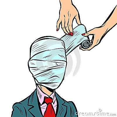 Fully bandaged head, medical trauma Vector Illustration