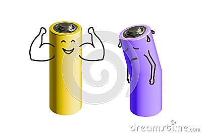 Fully charged and low charged batteries Stock Photo