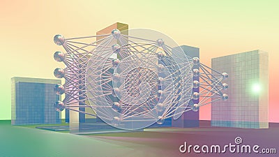 Fully connected neural network concept illustration, Elegant Modern Design, 3D rendering Cartoon Illustration