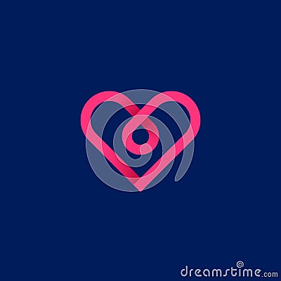 Fully editable line logotype. Gradient vector logo of heart shape made of ribbon. Heart with drop. Love and mercy concept Vector Illustration