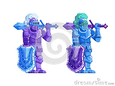 Equipped Knight Ready for Battle in Flat Design Vector Illustration
