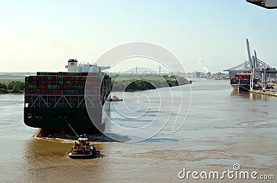 Container ship in the port of Savannah, Georgia Stock Photo