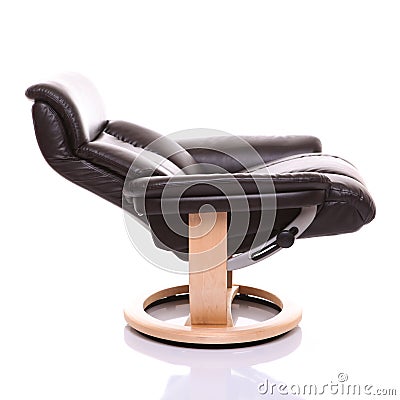 Fully reclined luxurious leather recliner chair. Stock Photo