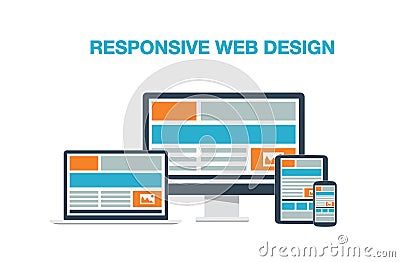 Fully responsive web design flat computer icons ve Vector Illustration