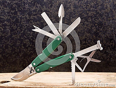 Fully unfolded multitool isolated Stock Photo