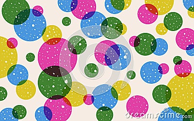 Fun abstract background with risograph effect. Colorful circles pattern. Contemporary childish doodle design. Vector Vector Illustration