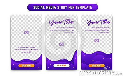 Fun abstract social media story vector template design set pack blue liquid and orange color trendy modern style Vector Illustration