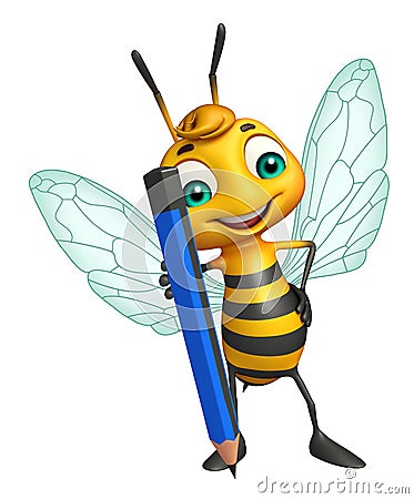 fun Bee cartoon character with pencil Cartoon Illustration