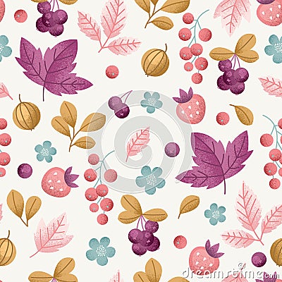 Wild berry seamless pattern. Fun berries fabric background. Stock Photo