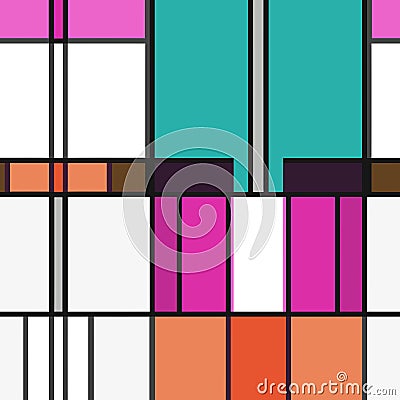 Manic Mondrian Pink Teal Retro Color Composition Vector Illustration