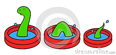 Fun bright red wading pool with Lochness monster Vector Illustration