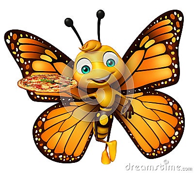 fun Butterfly cartoon character with pizza Cartoon Illustration