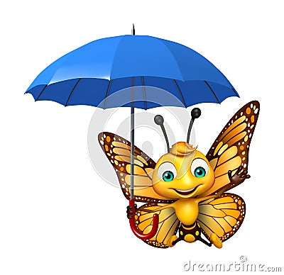 fun Butterfly cartoon character with umbrella Cartoon Illustration