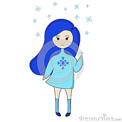 Fun cartoon Blue girl Vector Illustration