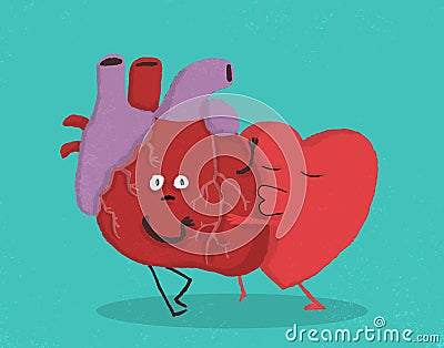 Fun cartoon characters; heart and gift surprise Stock Photo