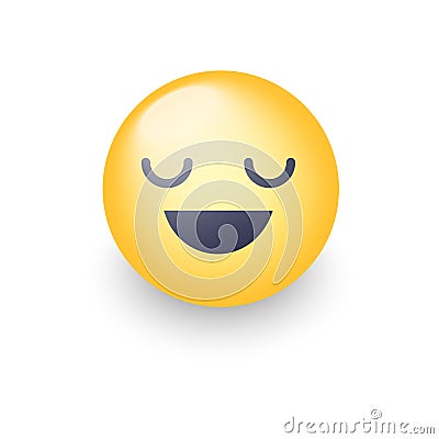 Fun cartoon emoji smiley icon face. Happy smiling emoticon with closed eyes. Vector Illustration