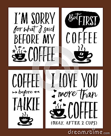 Fun Coffee Time Lettering Phrases Vector Set Vector Illustration