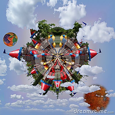 A colourful children playground equipment as a planet Stock Photo