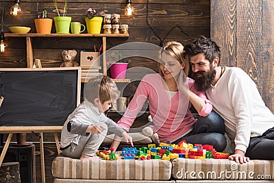 Fun concept. Learning is fun. Family have fun with construction set. Real fun Stock Photo