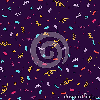 Fun confetti purple seamless repeat pattern. Vector Illustration