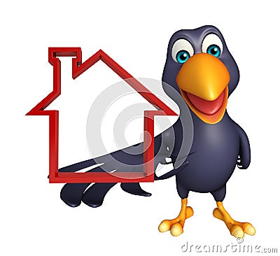 fun Crow cartoon character with home sign Cartoon Illustration