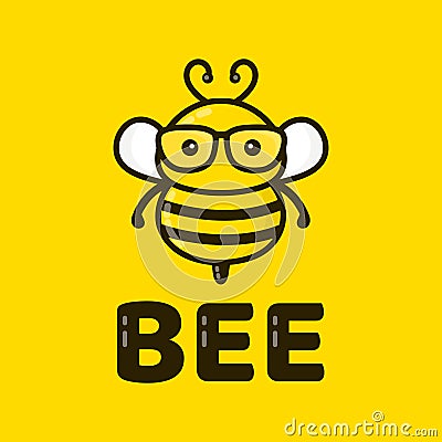 Fun cute smart bee in glasses. Vector Vector Illustration