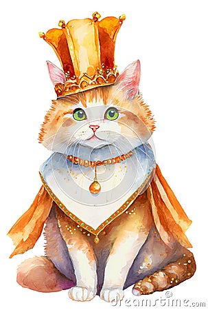 Fun design element ginger tabby kitten in a gold crown Stock Photo