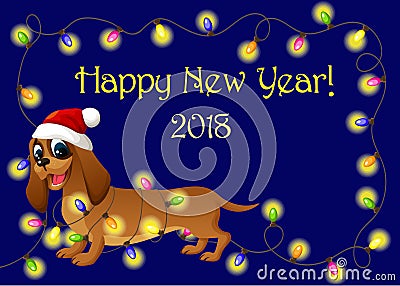 Fun Dog With Chistmas Lights Vector Illustration