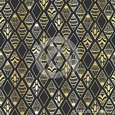 Fun and elegant hand drawn seamless pattern, gold doodle diamonds - great for textile, banner, wrapping, wallpapers - vector Vector Illustration