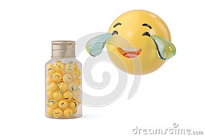 Fun emoji and bottle.3D illustration. Cartoon Illustration