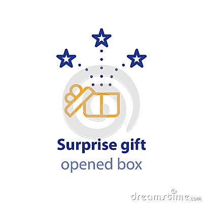 Fun experience, celebration event, receive gift box, open present Vector Illustration