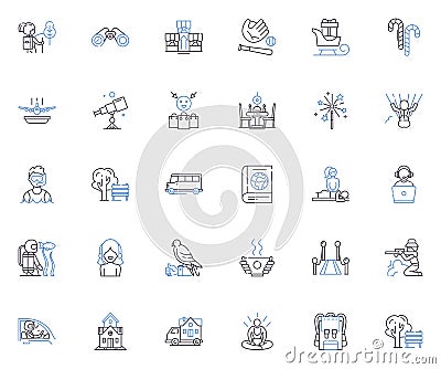 Fun-filled quests line icons collection. Adventure, Questing, Exploration, Treasure, Discovery, Challenge, Puzzle vector Vector Illustration