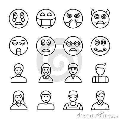 Emojis and Avatars Line Icons Vector Illustration