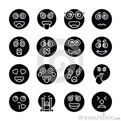 Emojis Solid Vector Icons Collection Vector Illustration