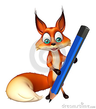 Fun Fox cartoon character with pencil Cartoon Illustration