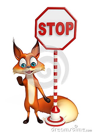 Fun Fox cartoon character with stop sign Cartoon Illustration