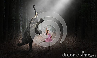 Dancing Elephant, Ballerina Dancer, Girl, Nature Stock Photo