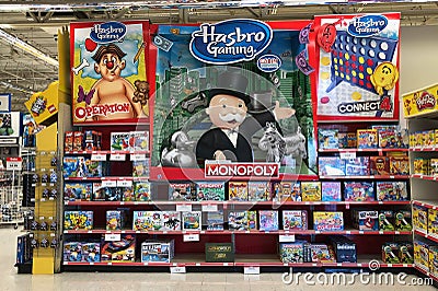 Fun Games in boxes for sale in a toy store. Editorial Stock Photo