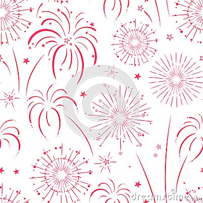 Fun hand drawn doodle fireworks, seamless pattern, great for textiles, wrapping, banner, wallpapers - vector design Vector Illustration