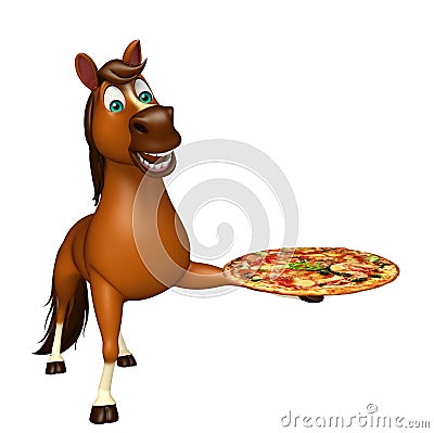 fun Horse cartoon character wirh pizza Cartoon Illustration