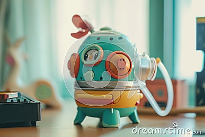 A fun and imaginative toy with a camera attached to it, capturing the world from a unique vantage point, A child-friendly, cartoon Stock Photo