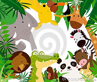 Fun Jungle Animals Border Vector Illustration