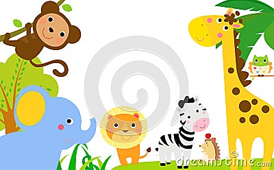 Fun Jungle Animals Border Vector Illustration