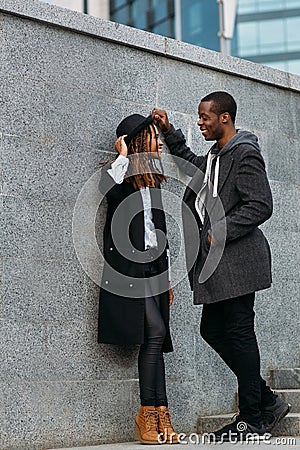 Fun leisure time. Black happy young couple Stock Photo