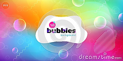 Fun liquid color background with bubbles. Fluid shapes composition. Children design pattern background. Eps10 vector. Vector Illustration