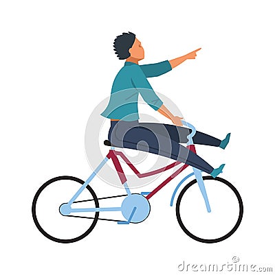 Fun man on bike. Young adult happy cycle riding. Vector character riding on bicycle Vector Illustration