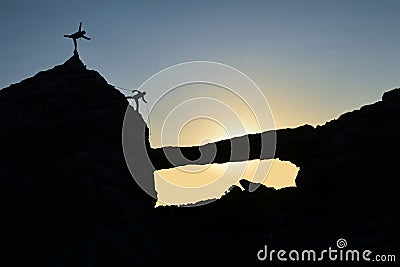 Fun memories of extreme crazy and successful sport climbers Stock Photo